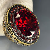 Ruby Sterling Silver Men's Ring: Vintage Turkish Gothic Style