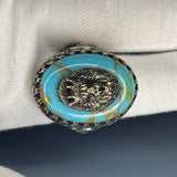 Turquoise Lion Head Men’s Ring 925 Sterling Silver, Bronze Accents