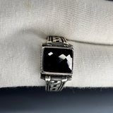 Onyx Sterling Silver Men's Ring: Handcrafted Greek Key Art Deco Jewelry