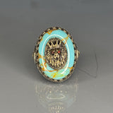 Turquoise Lion Head Men’s Ring 925 Sterling Silver, Bronze Accents