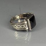 Onyx Sterling Silver Men's Ring: Handcrafted Greek Key Art Deco Jewelry
