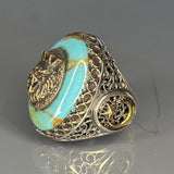Turquoise Lion Head Men’s Ring 925 Sterling Silver, Bronze Accents