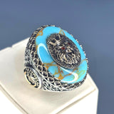 Turquoise Lion Head Men’s Ring 925 Sterling Silver, Bronze Accents