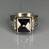 Onyx Sterling Silver Men's Ring: Handcrafted Greek Key Art Deco Jewelry