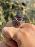 Vintage Sterling Silver Men's Garnet Ring: Handcrafted Gothic Statement Jewelry