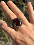 Vintage Sterling Silver Men's Garnet Ring: Handcrafted Gothic Statement Jewelry