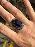 Handmade 925 Sterling Silver Men's Ring: Sapphire Stone, Vintage King Design
