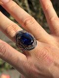 Handmade 925 Sterling Silver Men's Ring: Sapphire Stone, Vintage King Design