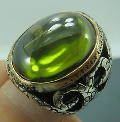 Turkish Handmade Jewelry 925 Sterling Silver Peridot Stone Mens Rings