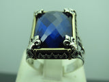Turkish Handmade Jewelry 925 Sterling Silver Sapphire Stone Imperial Design Mens Rings