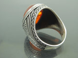 Turkish Handmade Jewelry 925 Sterling Silver Amber Stone Mens Rings