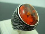 Turkish Handmade Jewelry 925 Sterling Silver Amber Stone Mens Rings