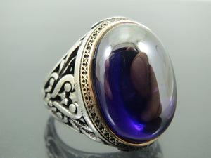 Turkish Handmade Jewelry 925 Sterling Silver Amethyst Stone Men's Rings