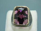 Turkish Handmade Jewelry 925 Sterling Silver Amethyst Stone Engraved Mens Rings