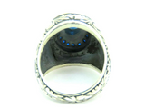 Turkish Handmade Jewelry 925 Sterling Silver Sapphire Stone Engraved Men's Rings