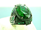 Turkish Handmade Jewelry 925 Sterling Silver Emerald Stone Mens Rings