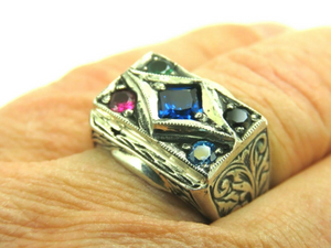 Turkish Handmade Jewelry 925 Sterling Silver Sapphire Stone Men's Rings