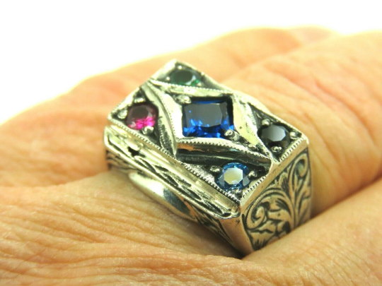 Turkish Handmade Jewelry 925 Sterling Silver Sapphire Stone Men's