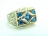 Turkish Handmade Jewelry 925 Sterling Silver Aquamarine Stone Engraved Men's Rings