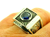 Turkish Handmade Jewelry 925 Sterling Silver Sapphire Stone Men's Rings