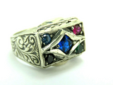 Turkish Handmade Jewelry 925 Sterling Silver Sapphire Stone Men's Rings