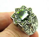 Turkish Handmade Jewelry 925 Sterling Silver Peridot Stone Men's Rings