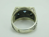 Turkish Handmade Jewelry 925 Sterling Silver Aquamarine Stone Engraved Men's Rings
