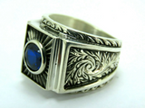 Turkish Handmade Jewelry 925 Sterling Silver Sapphire Stone Men's Rings