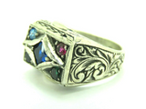 Turkish Handmade Jewelry 925 Sterling Silver Sapphire Stone Men's Rings