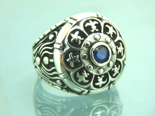 Turkish Handmade Jewelry 925 Sterling Silver Sapphire Stone Men's Rings