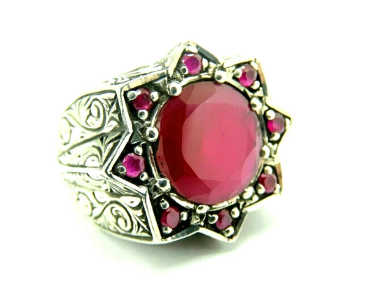 Turkish Handmade Jewelry 925 Sterling Silver Ruby Stone Men's Rings