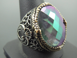 Turkish Handmade Jewelry 925 Sterling Silver Rainbow Stone Mens Rings