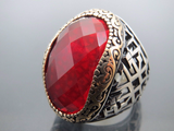 Turkish Handmade Jewelry 925 Sterling Silver Garnet Stone Men's Ring Sz 8