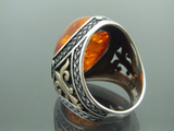Turkish Handmade Jewelry 925 Sterling Silver Amber Stone Mens Rings