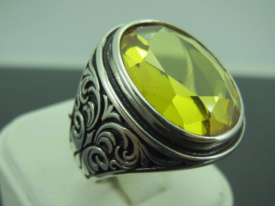 Turkish Handmade Jewelry 925 Sterling Silver Citrine Stone Mens Rings