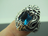 Turkish Handmade Jewelry 925 Sterling Silver Aquamarine Stone Mens Rings
