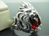 Turkish Handmade Jewelry 925 Sterling Silver Garnet Stone Lion Mens Rings