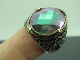Turkish Handmade Jewelry 925 Sterling Silver Rainbow Stone Mens Rings