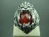 Turkish Handmade Jewelry 925 Sterling Silver Garnet Stone Lion Mens Rings