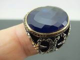 Turkish Handmade Jewelry 925 Sterling Silver Sapphire Stone Mens Rings