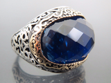 Turkish Handmade Jewelry 925 Sterling Silver Sapphire Stone Mens Rings