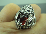 Turkish Handmade Jewelry 925 Sterling Silver Garnet Stone Lion Mens Rings