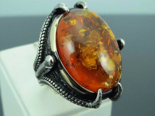 Turkish Handmade Jewelry 925 Sterling Silver Amber Stone Claw Mens Rings