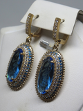 Turkish Handmade Jewelry 925 Sterling Silver Aquamarine Stone Ladies' Earrings