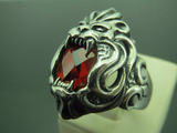 Turkish Handmade Jewelry 925 Sterling Silver Garnet Stone Lion Mens Rings