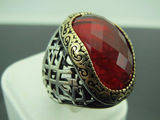 Turkish Handmade Jewelry 925 Sterling Silver Garnet Stone Men's Ring Sz 8