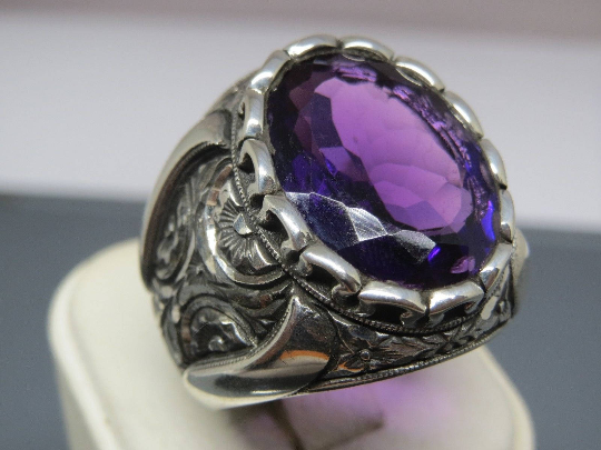 Turkish Handmade Jewelry 925 Sterling Silver Amethyst Stone Men's Rings