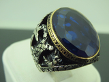 Turkish Handmade Jewelry 925 Sterling Silver Sapphire Stone Mens Rings