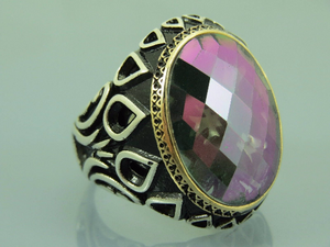 Turkish Handmade Jewelry 925 Sterling Silver Rainbow Stone Men's Rings