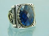 Turkish Handmade Jewelry 925 Sterling Silver Sapphire Stone Mens Rings